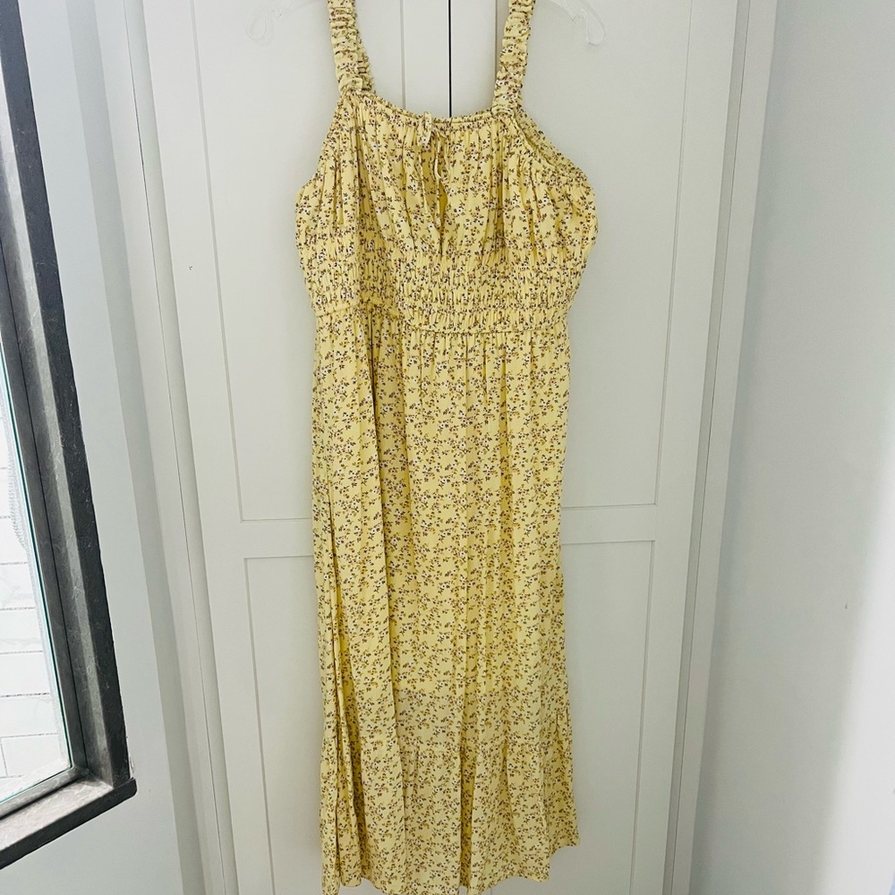 Yellow Floral Smocked ruffle Midi Dress Bridgerton style Size XL - Picture 5 of 15